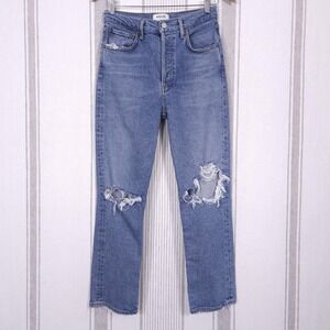 AGOLDE Riley Jeans Womens 26 Blue High Rise Crop Straight Distressed Button‎ Fly